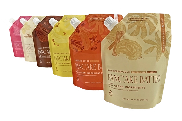 stand pouches for pancake mix flvors with bright print